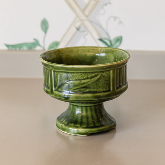 Footed Green Pottery w/ Bamboo Motif