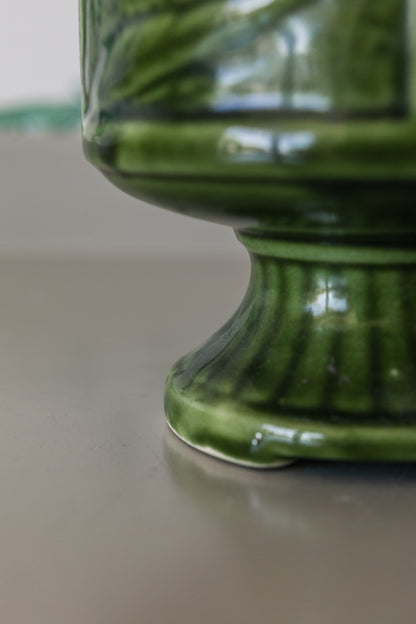 Footed Green Pottery w/ Bamboo Motif