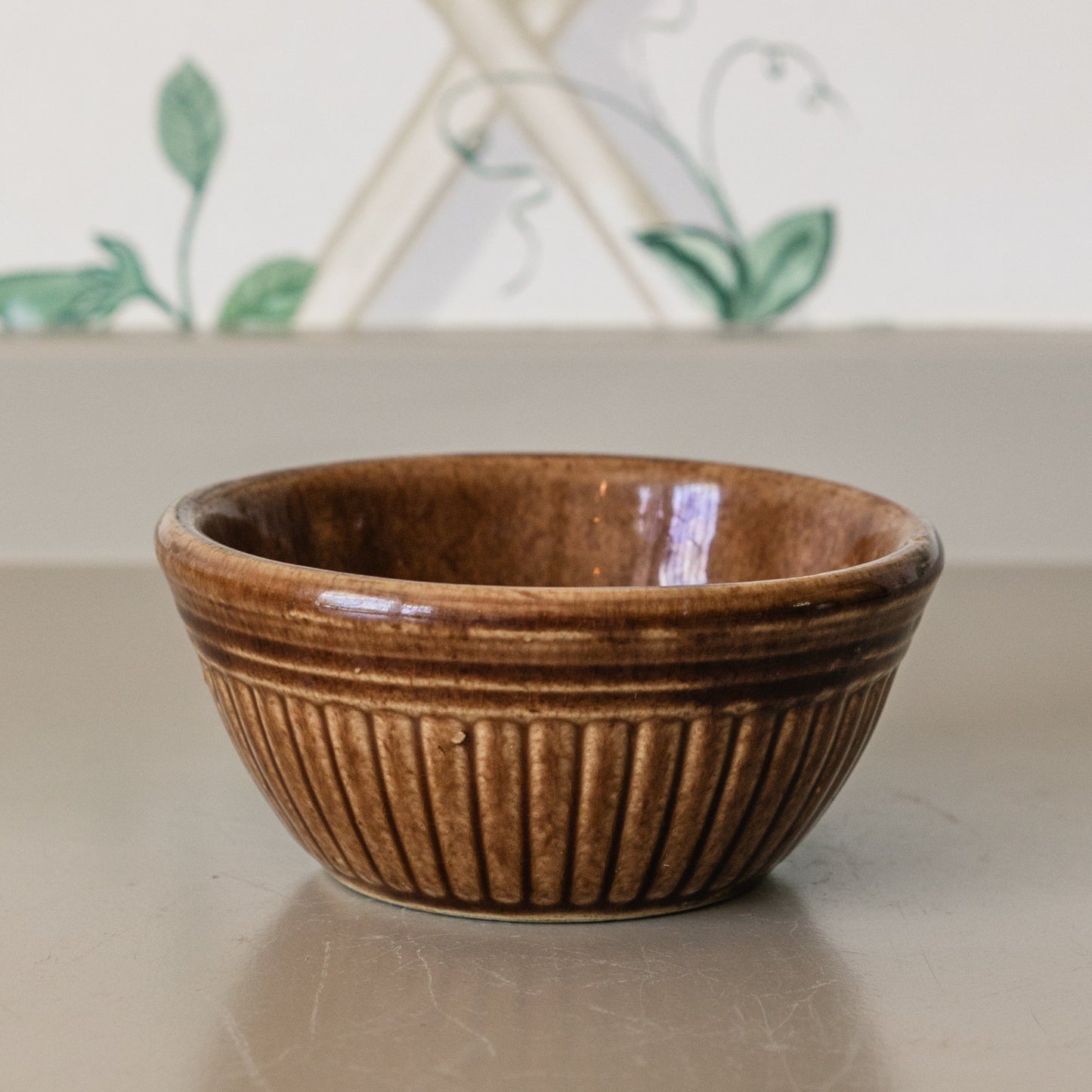 Ribbed Brown Pottery Bowl