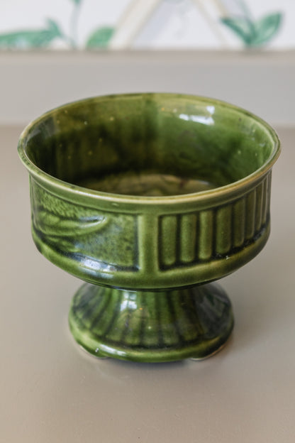 Footed Green Pottery w/ Bamboo Motif