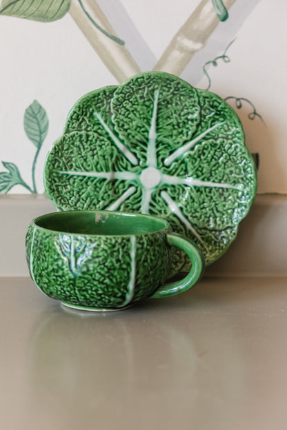 Cabbage Majolica Teacup and Saucer