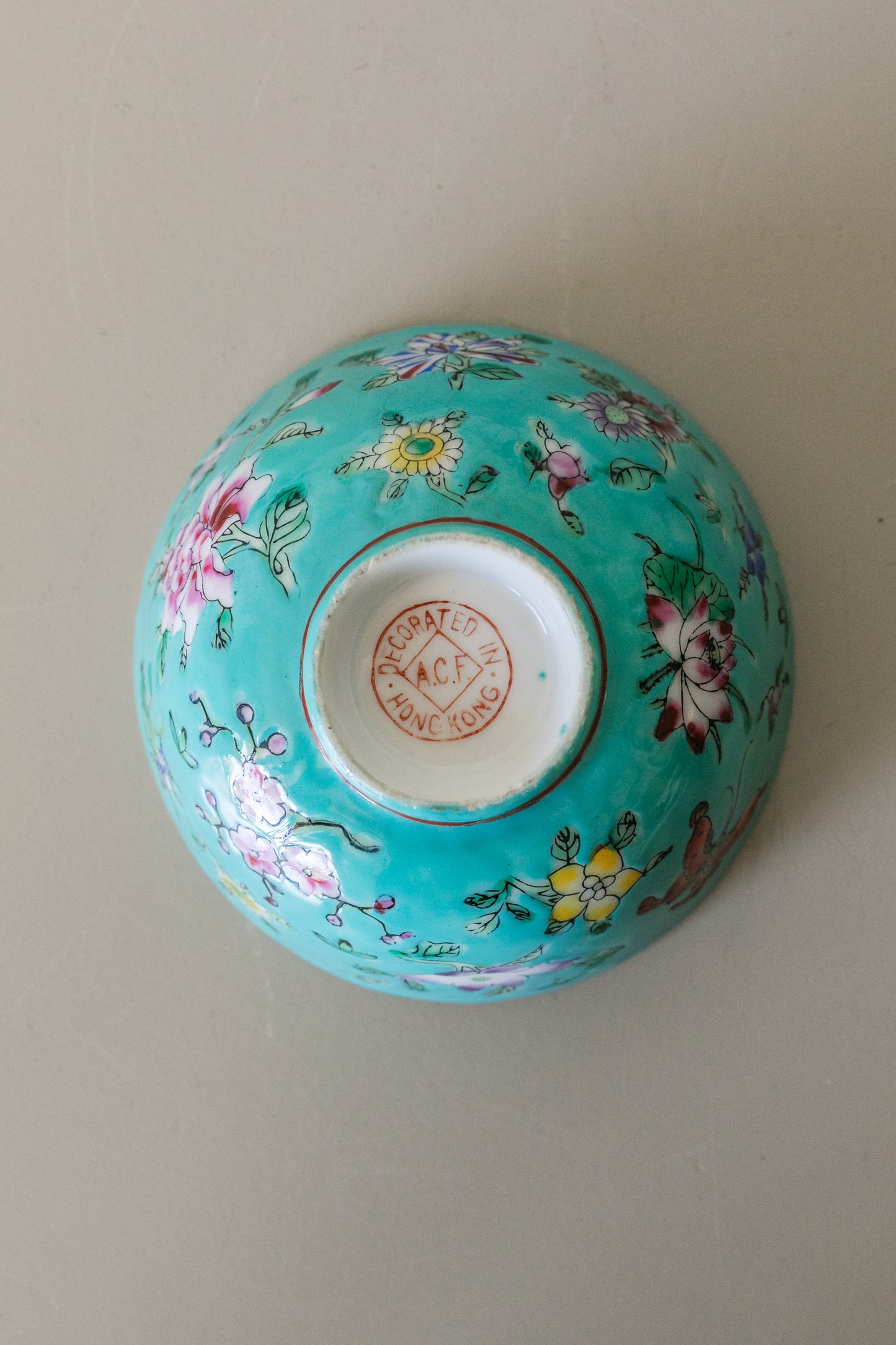 Turquoise Floral Oriental Rice Bowl