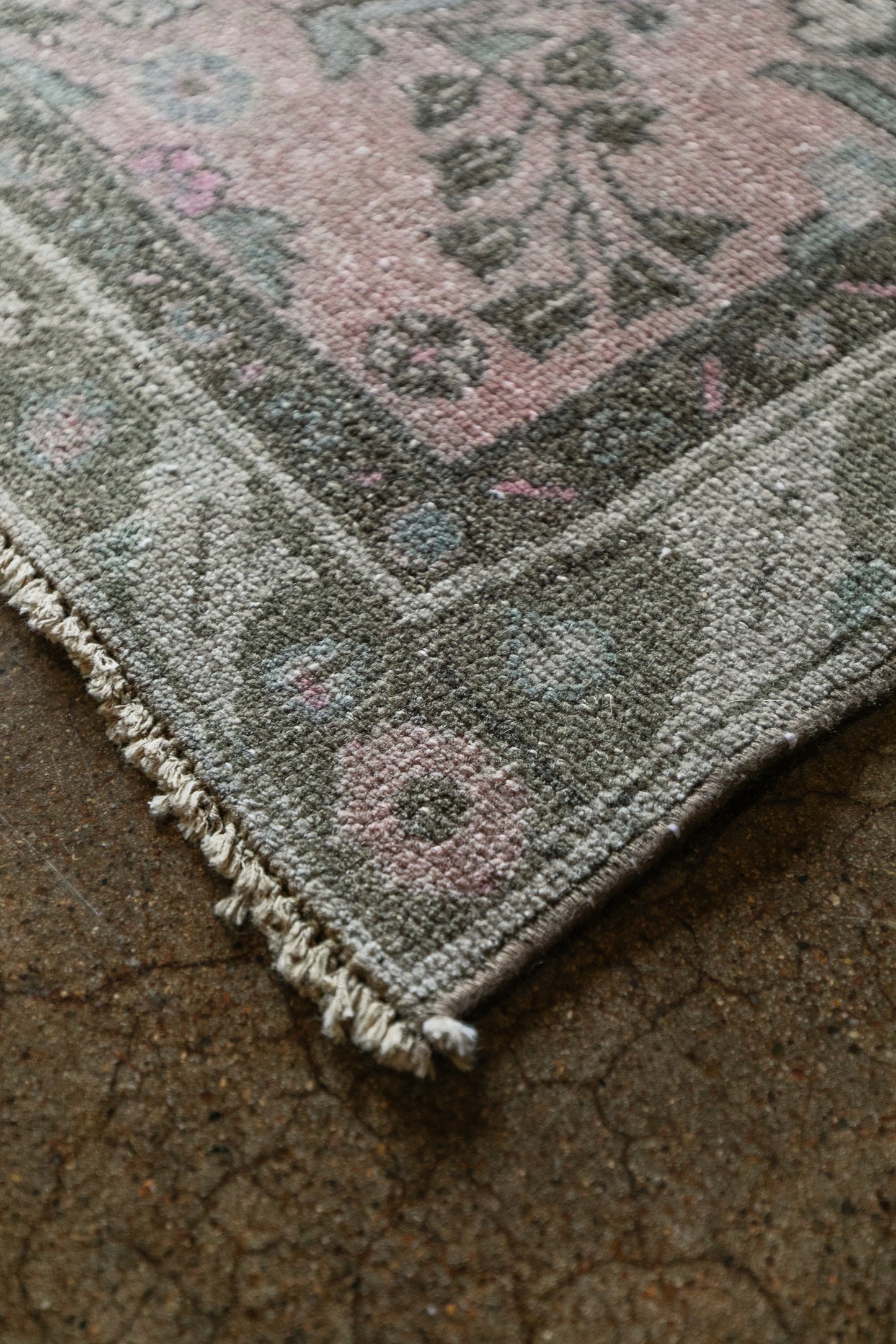 Vintage Persian (3x14) Dusty Rose & Charcoal Hand-Knotted Wool Hallway Runner