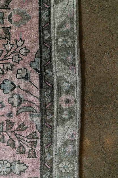Vintage Persian (3x14) Dusty Rose & Charcoal Hand-Knotted Wool Hallway Runner