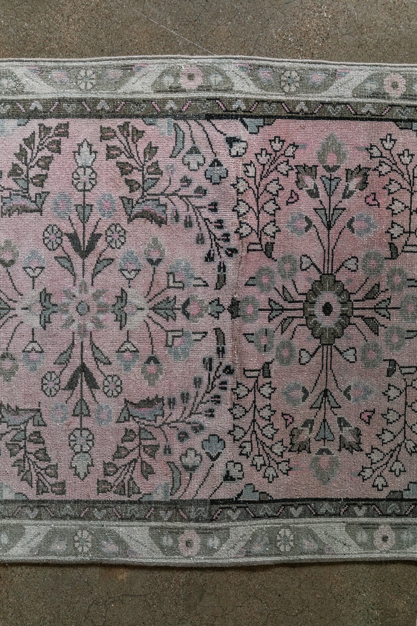 Vintage Persian (3x14) Dusty Rose & Charcoal Hand-Knotted Wool Hallway Runner
