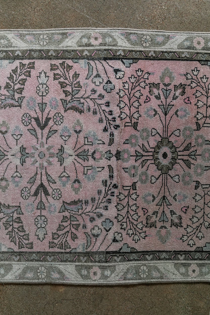 Vintage Persian (3x14) Dusty Rose & Charcoal Hand-Knotted Wool Hallway Runner