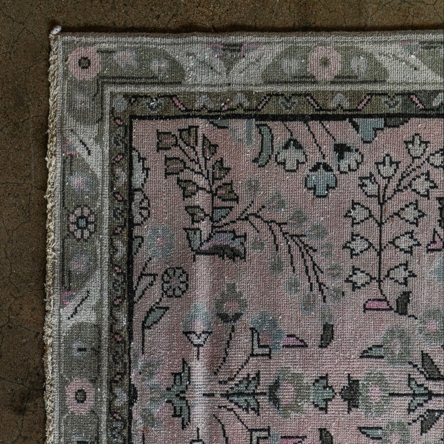 Vintage Persian (3x14) Dusty Rose & Charcoal Hand-Knotted Wool Hallway Runner