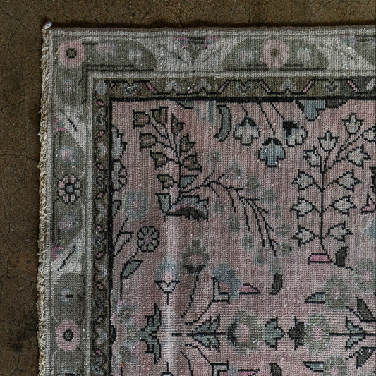 Vintage Persian (3x14) Dusty Rose & Charcoal Hand-Knotted Wool Hallway Runner