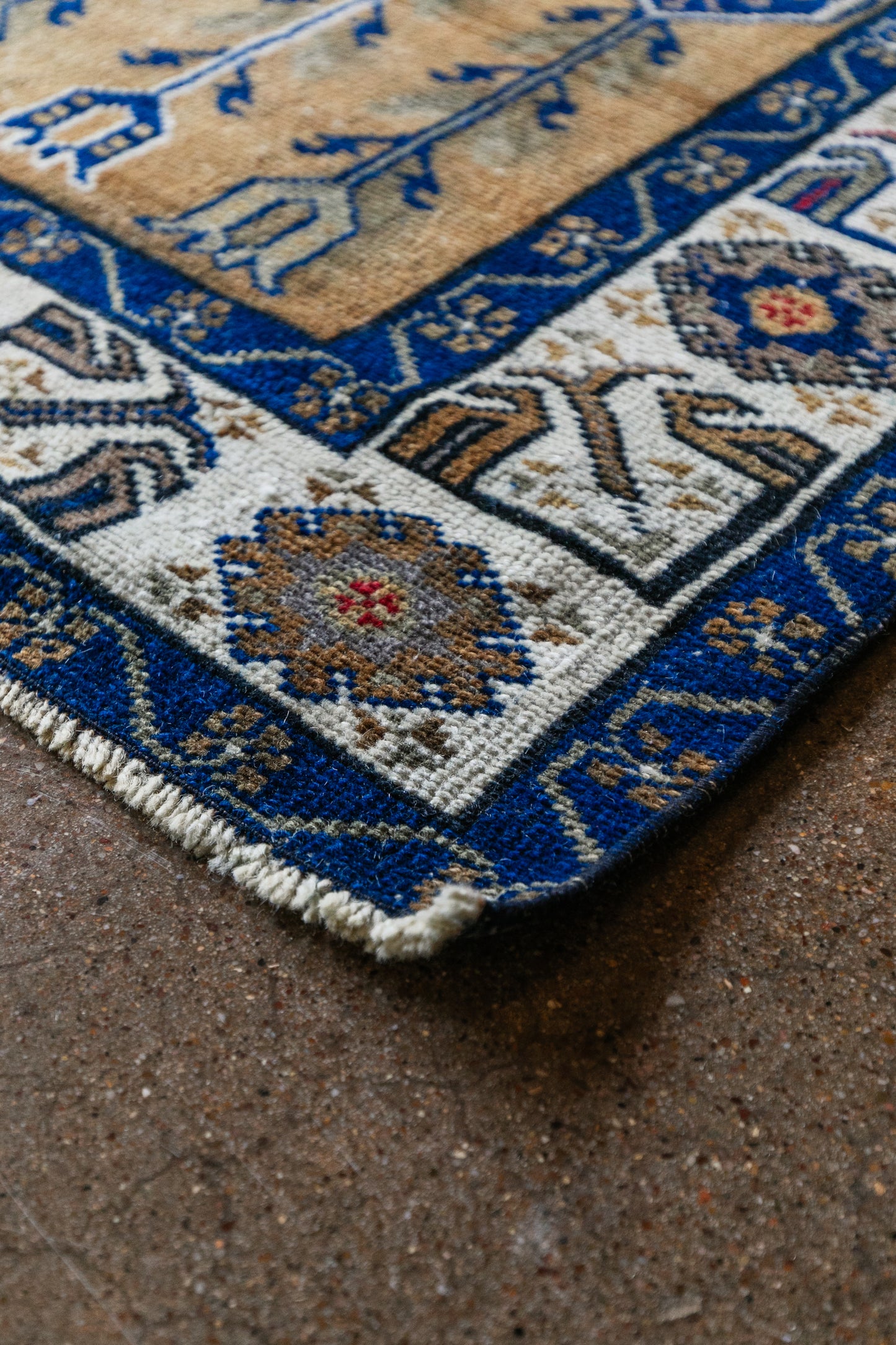 Vintage Persian (3x4) Cobalt Blue & Warm Gold Hand-Knotted Wool Rug