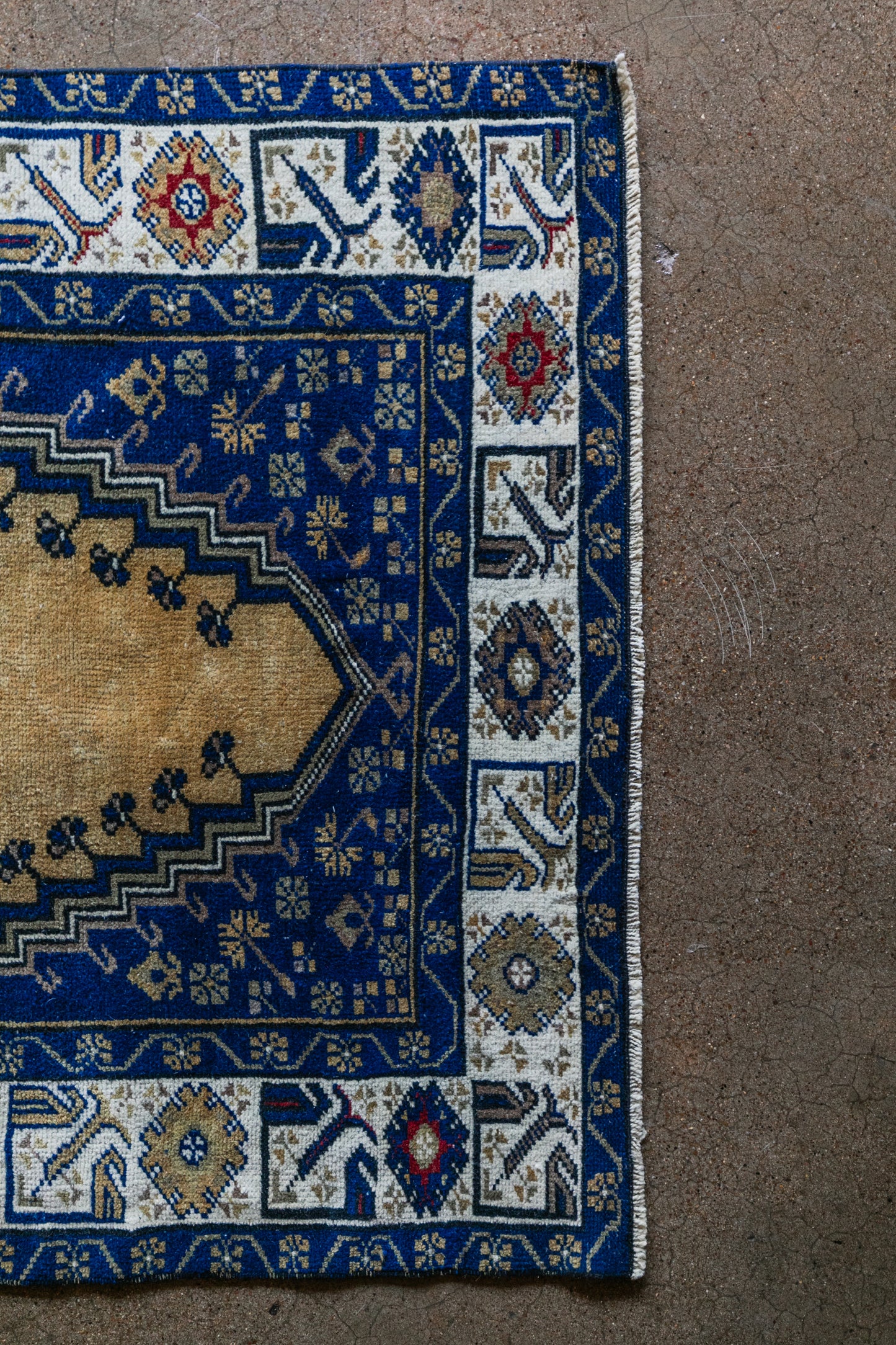 Vintage Persian (3x4) Cobalt Blue & Warm Gold Hand-Knotted Wool Rug