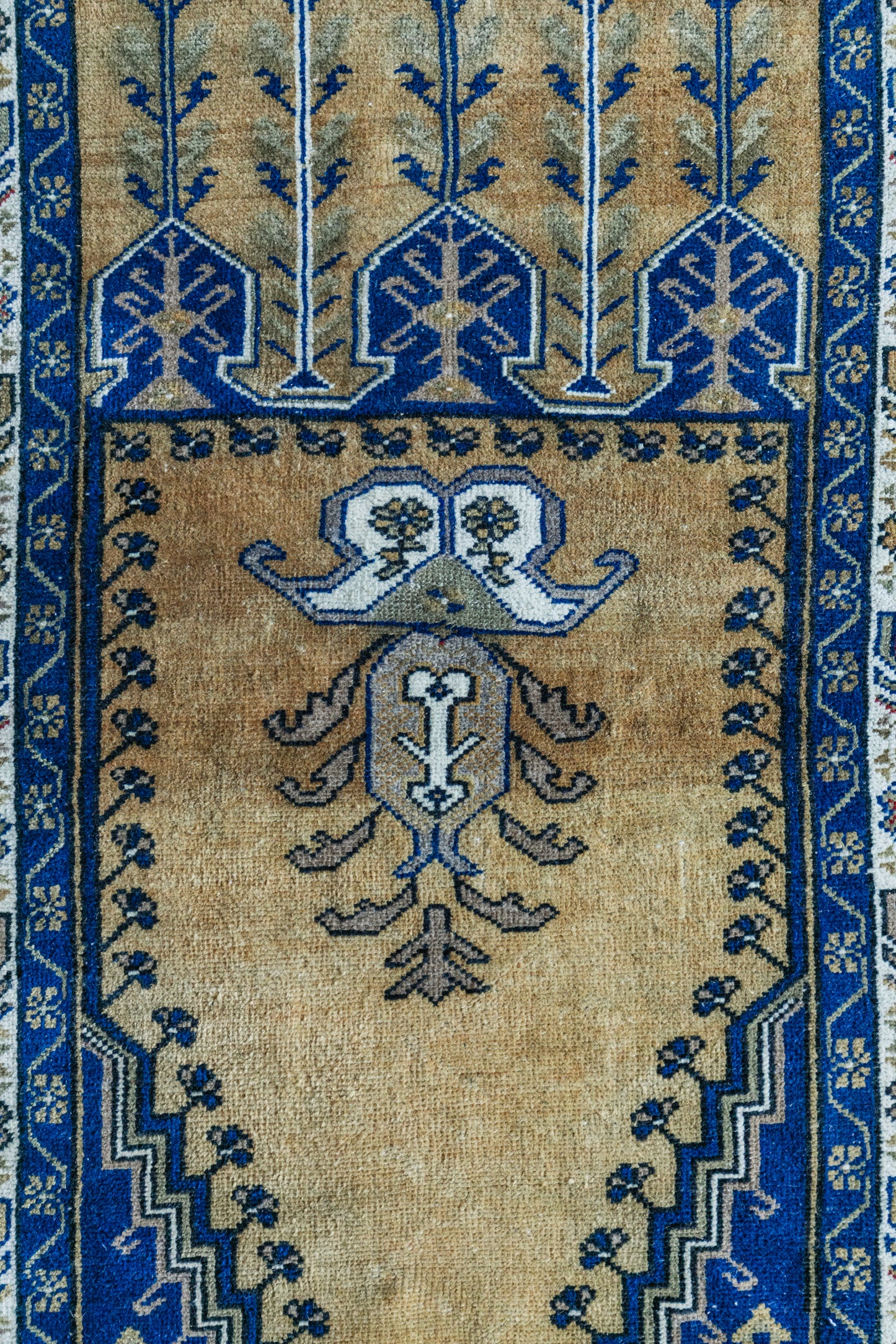 Vintage Persian (3x4) Cobalt Blue & Warm Gold Hand-Knotted Wool Rug