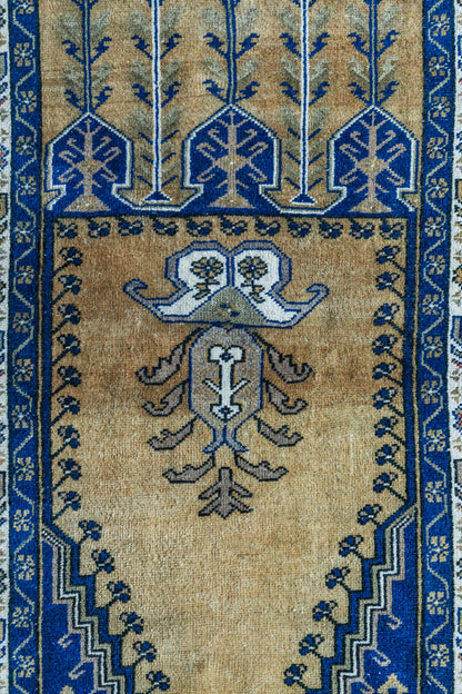 Vintage Persian (3x4) Cobalt Blue & Warm Gold Hand-Knotted Wool Rug