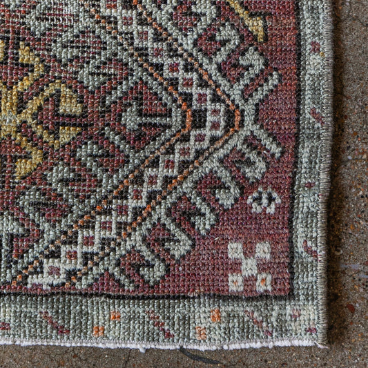 Vintage Persian (1x3) Dusty Rose, Sage & Gold Hand-Knotted Wool Mat