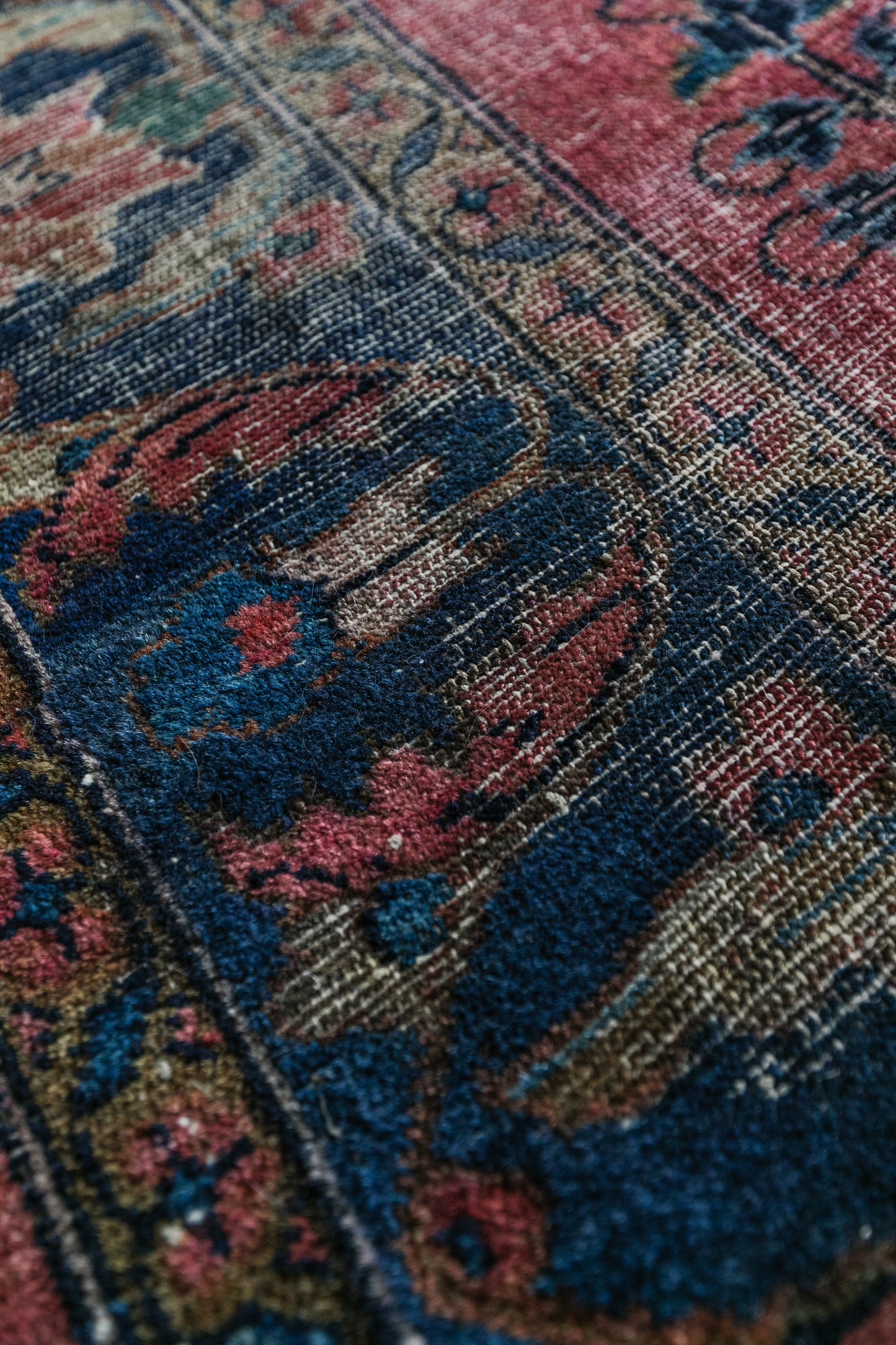 Antique Persian (5x6) Deep Crimson & Navy Floral Vase | Hand-Knotted Rug