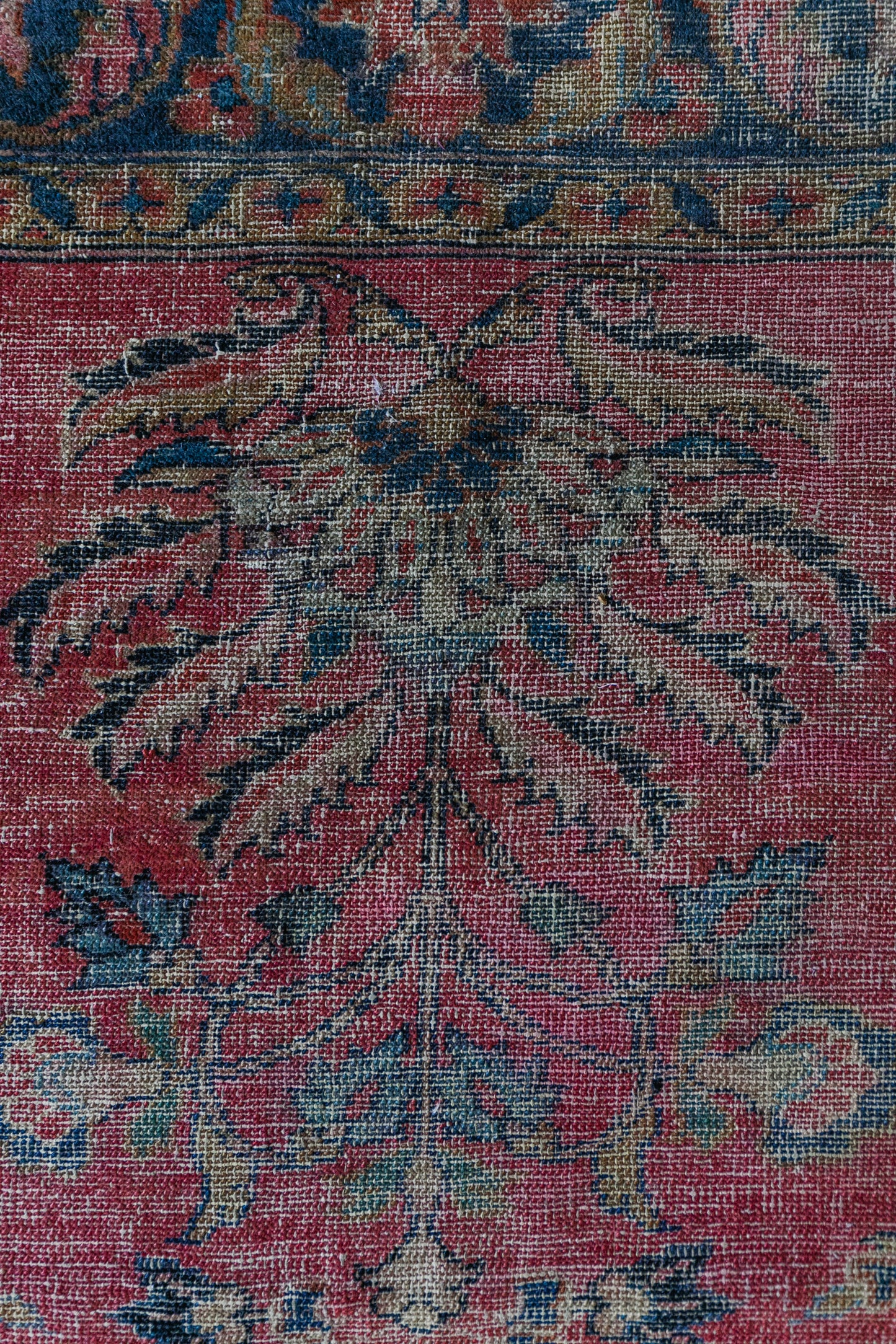 Antique Persian (5x6) Deep Crimson & Navy Floral Vase | Hand-Knotted Rug