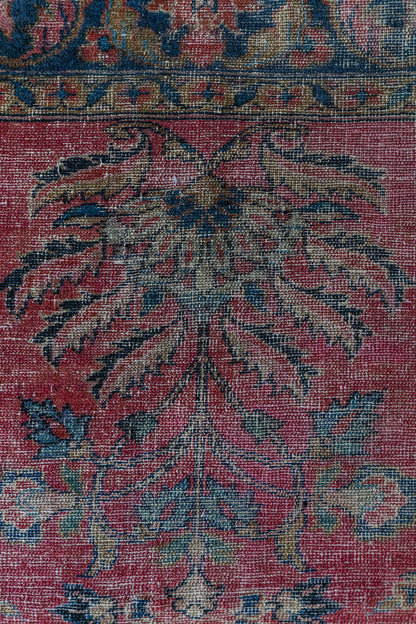 Antique Persian (5x6) Deep Crimson & Navy Floral Vase | Hand-Knotted Rug
