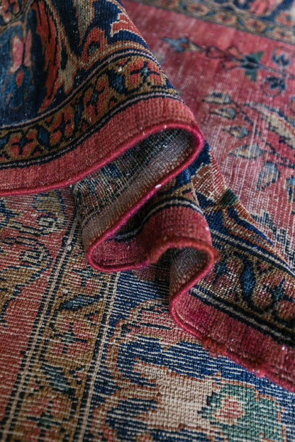 Antique Persian (5x6) Deep Crimson & Navy Floral Vase | Hand-Knotted Rug