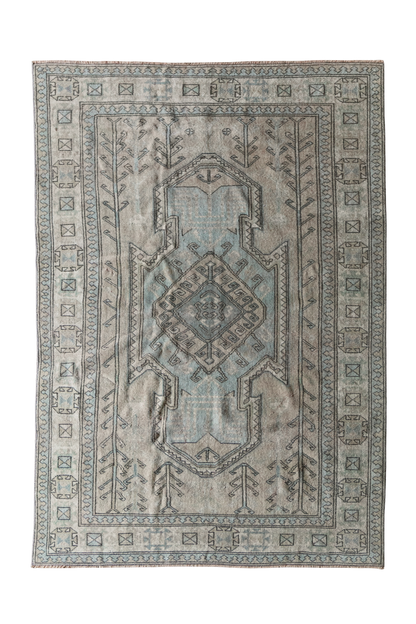 Vintage Turkish (5X7) Faded Sand & Dusty Blue Hand-Knotted Wool