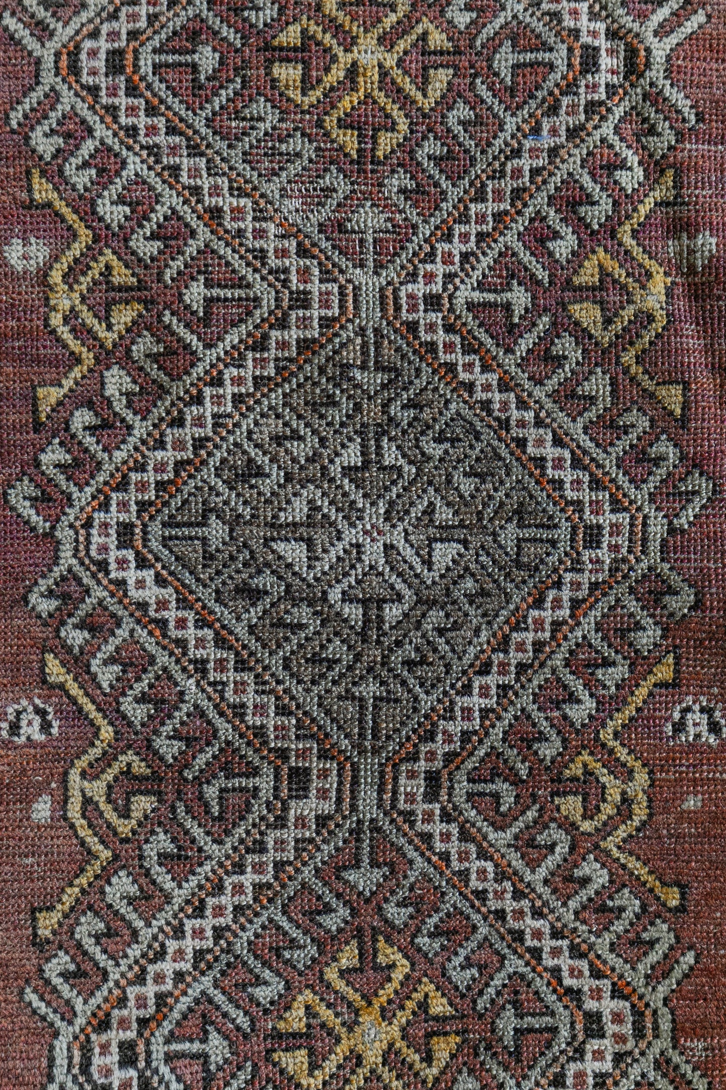Vintage Persian (1x3) Dusty Rose, Sage & Gold Hand-Knotted Wool Mat