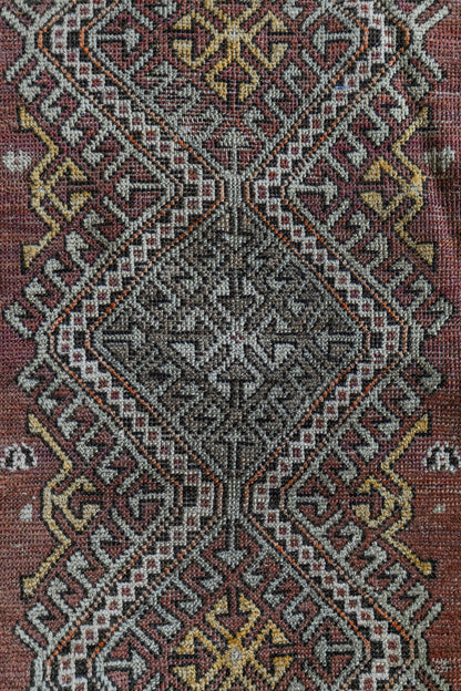 Vintage Persian (1x3) Dusty Rose, Sage & Gold Hand-Knotted Wool Mat