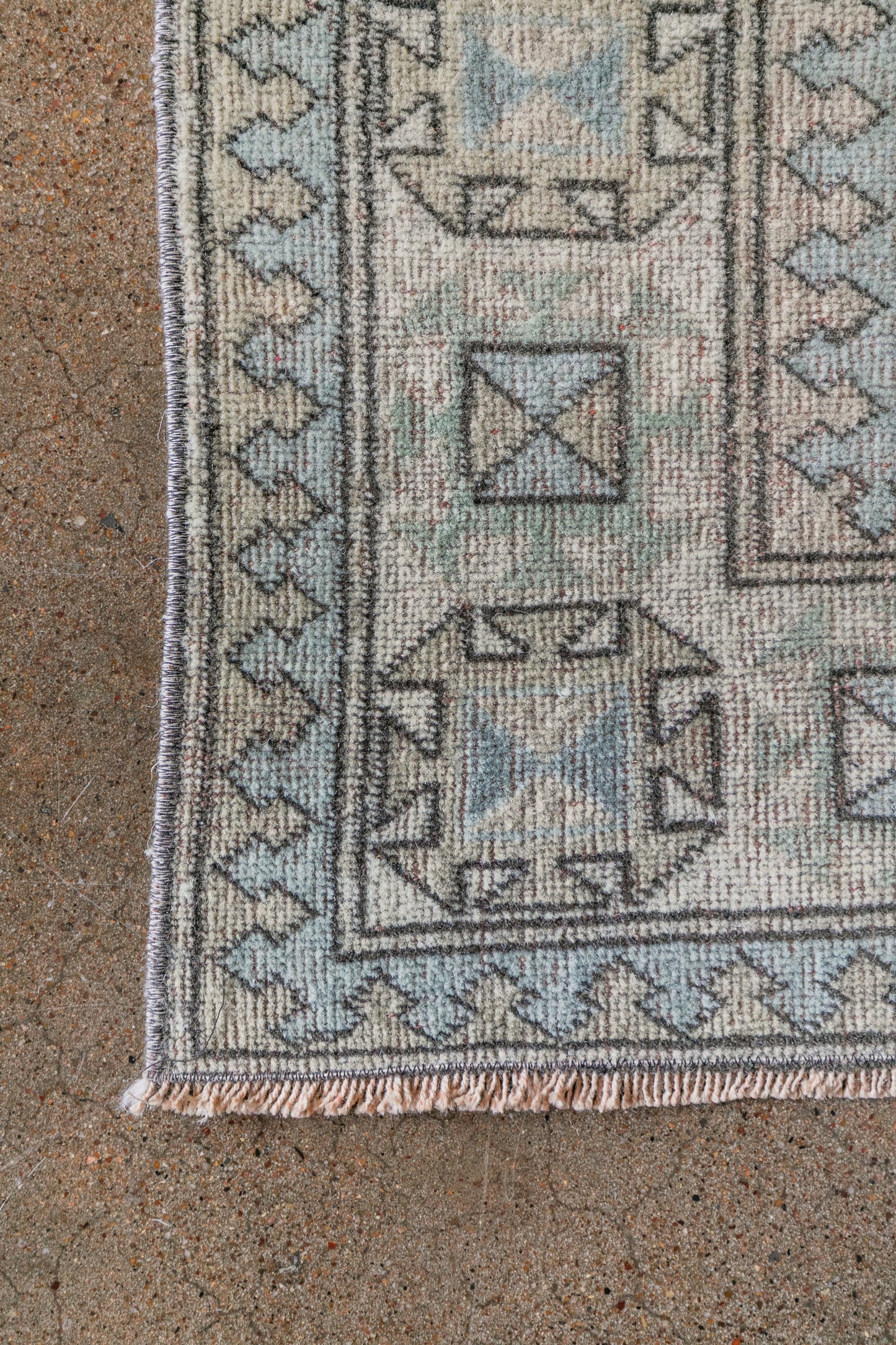 Vintage Turkish (5X7) Faded Sand & Dusty Blue Hand-Knotted Wool
