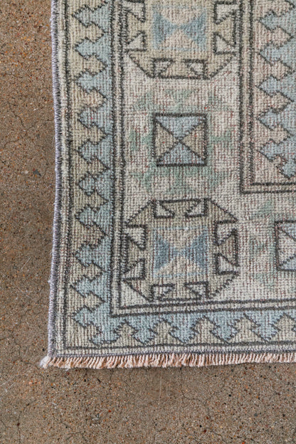 Vintage Turkish (5X7) Faded Sand & Dusty Blue Hand-Knotted Wool