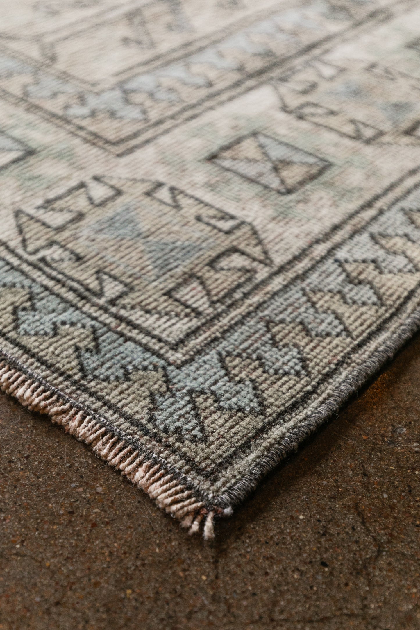 Vintage Turkish (5X7) Faded Sand & Dusty Blue Hand-Knotted Wool