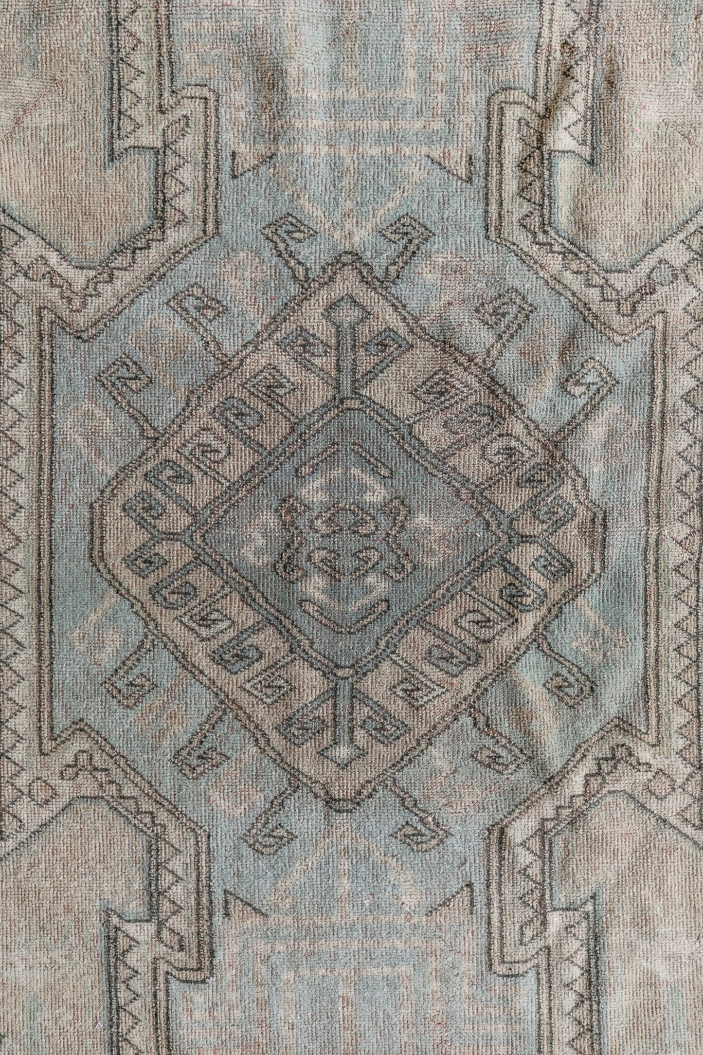 Vintage Turkish (5X7) Faded Sand & Dusty Blue Hand-Knotted Wool