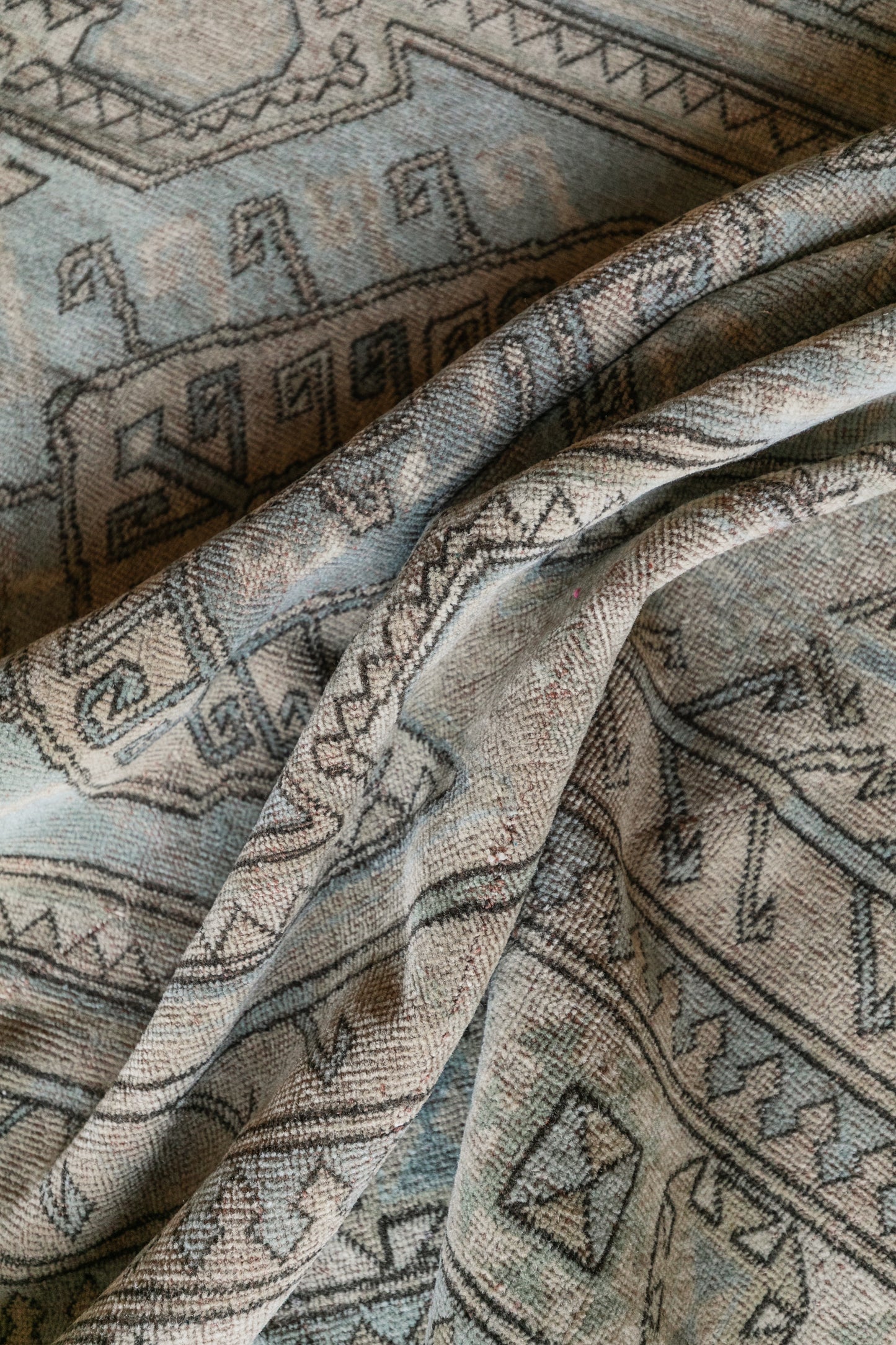 Vintage Turkish (5X7) Faded Sand & Dusty Blue Hand-Knotted Wool