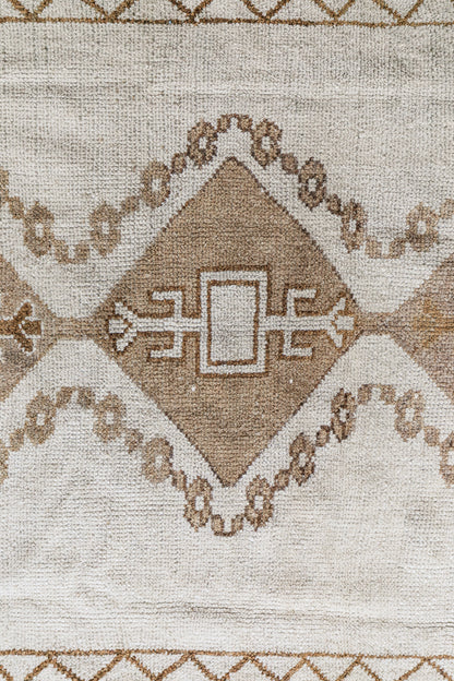 Vintage Turkish (4x13) Neutral Ivory & Brown Geometric Wool Runner