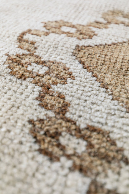 Vintage Turkish (4x13) Neutral Ivory & Brown Geometric Wool Runner