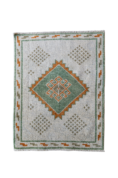 Vintage Turkish (2x3) Ivory, Sage Green & Burnt Orange Hand-Knotted Wool