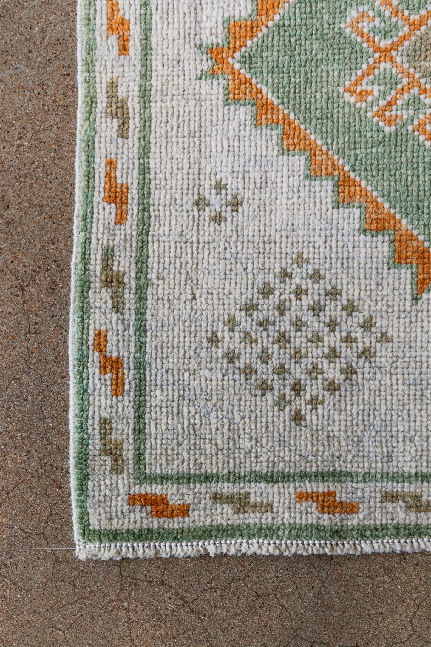Vintage Turkish (2x3) Ivory, Sage Green & Burnt Orange Hand-Knotted Wool