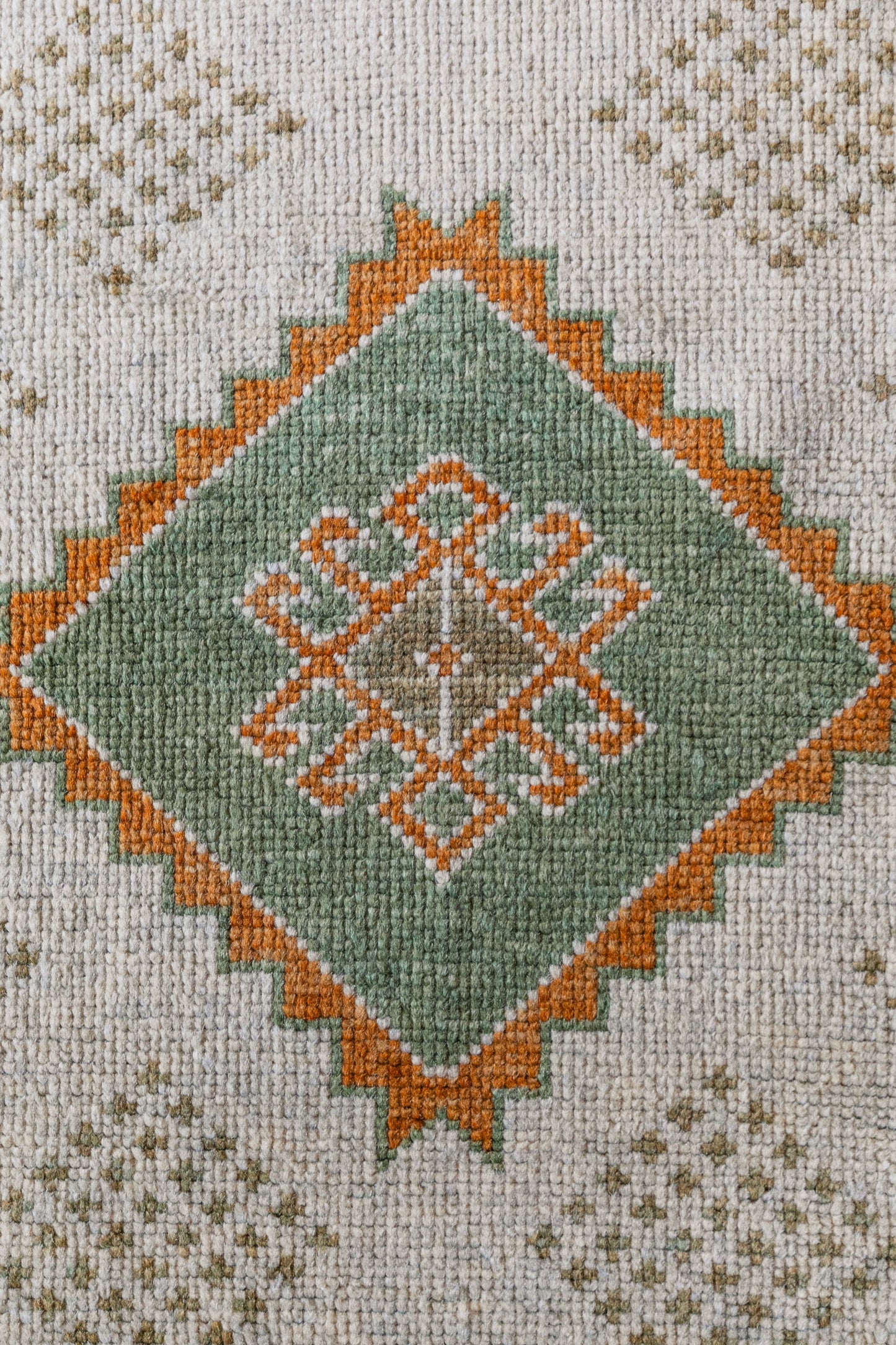 Vintage Turkish (2x3) Ivory, Sage Green & Burnt Orange Hand-Knotted Wool