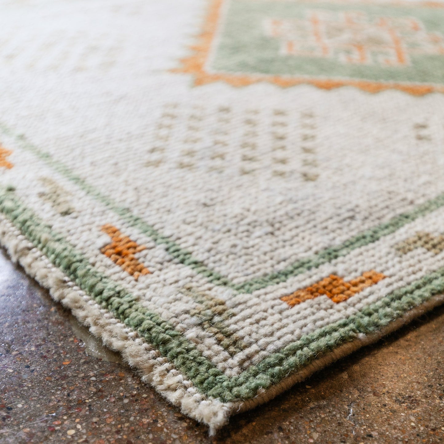 Vintage Turkish (2x3) Ivory, Sage Green & Burnt Orange Hand-Knotted Wool