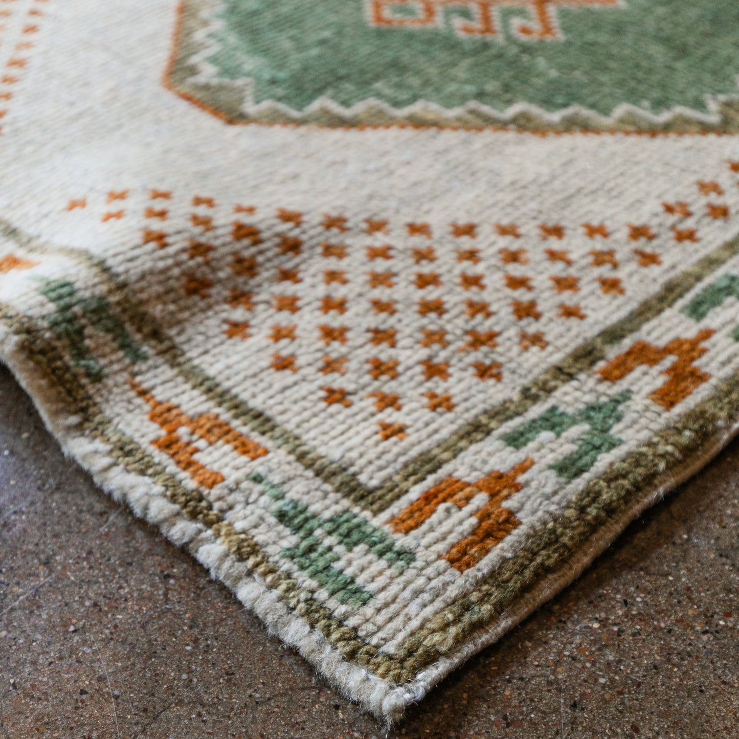 Vintage Turkish (2x3) Ivory, Sage Green & Burnt Orange Hand-Knotted Wool