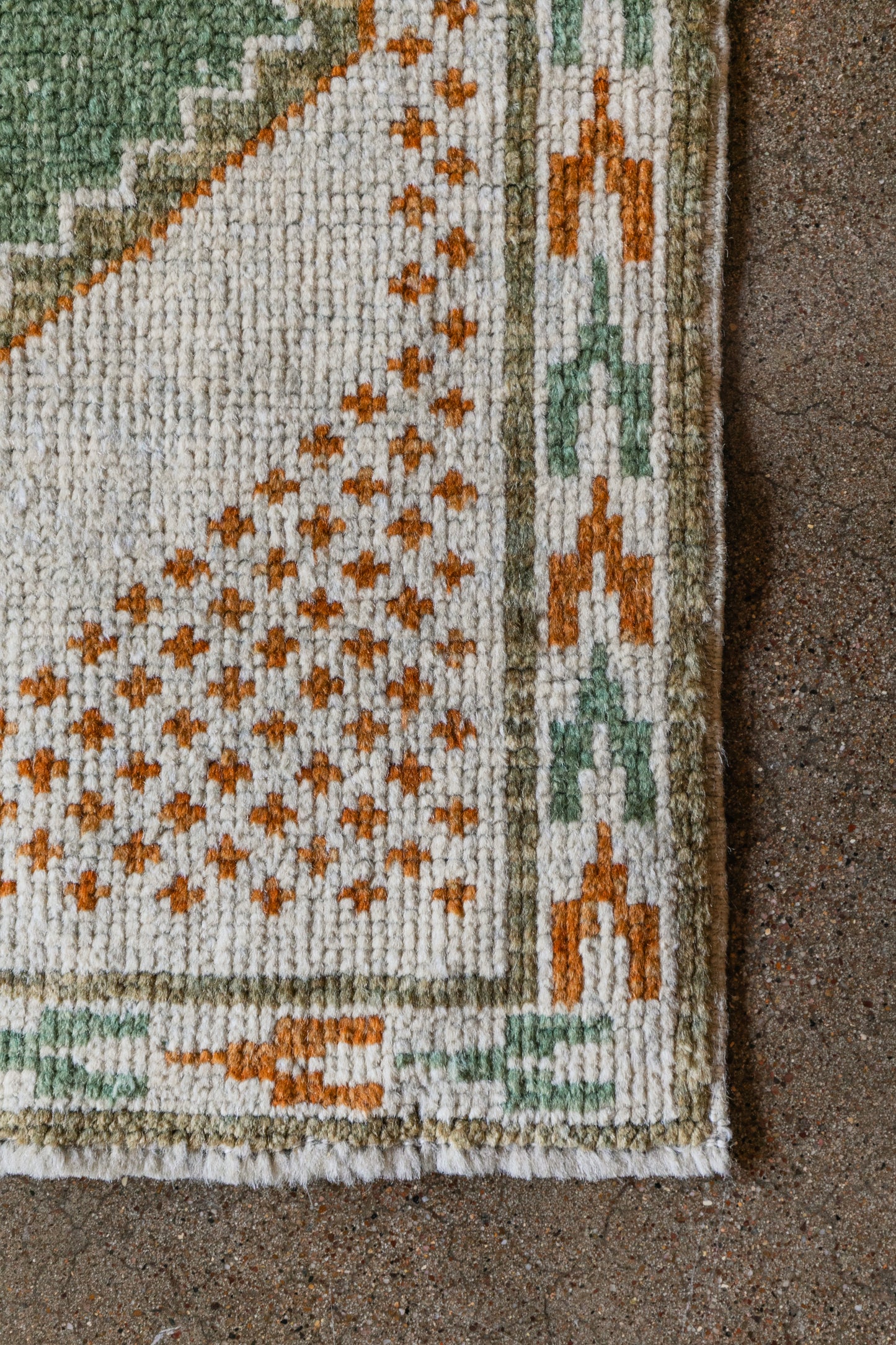 Vintage Turkish (2x3) Ivory, Sage Green & Burnt Orange Hand-Knotted Wool