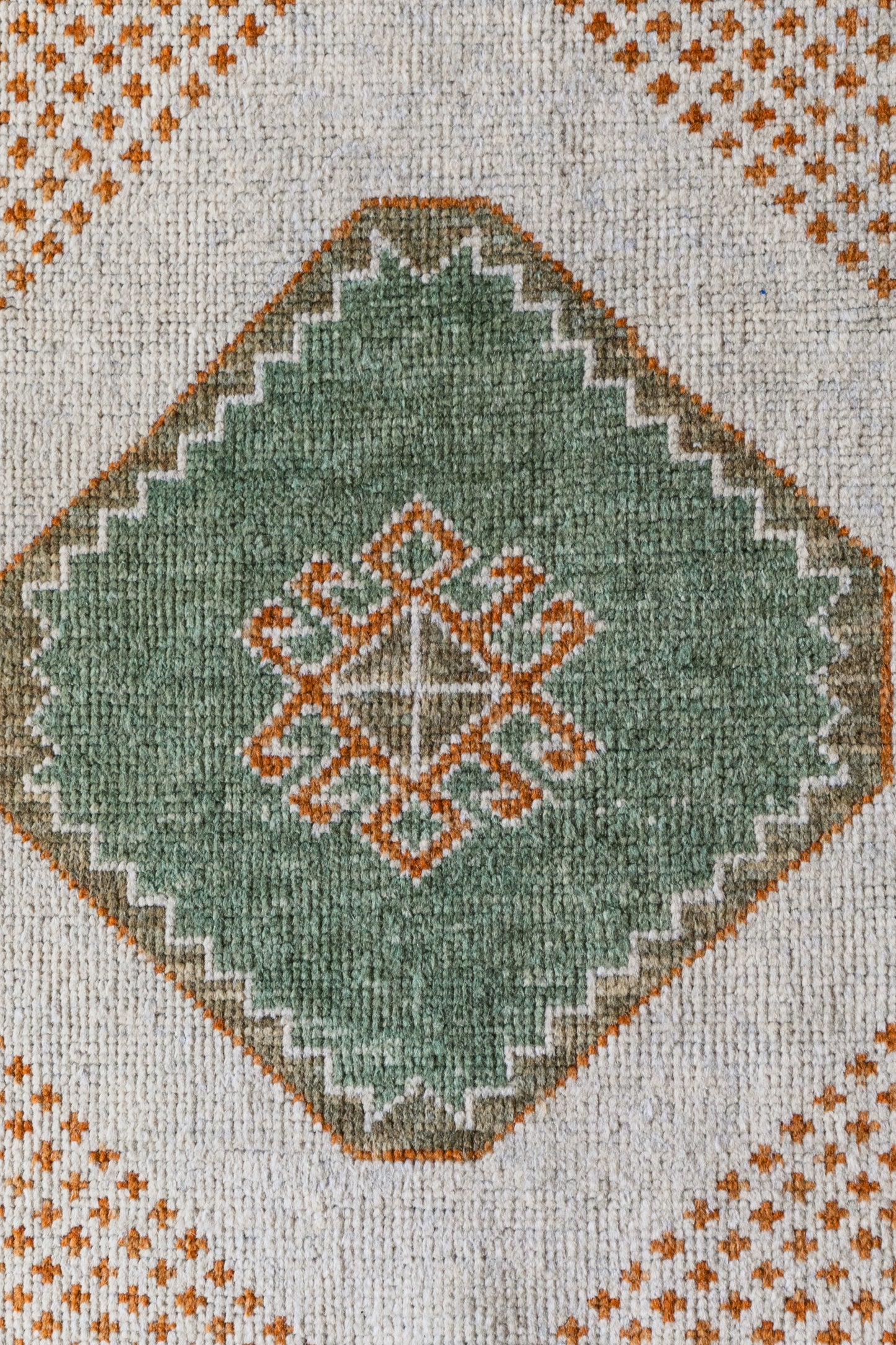 Vintage Turkish (2x3) Ivory, Sage Green & Burnt Orange Hand-Knotted Wool