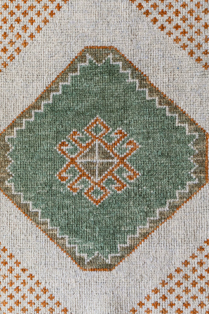 Vintage Turkish (2x3) Ivory, Sage Green & Burnt Orange Hand-Knotted Wool