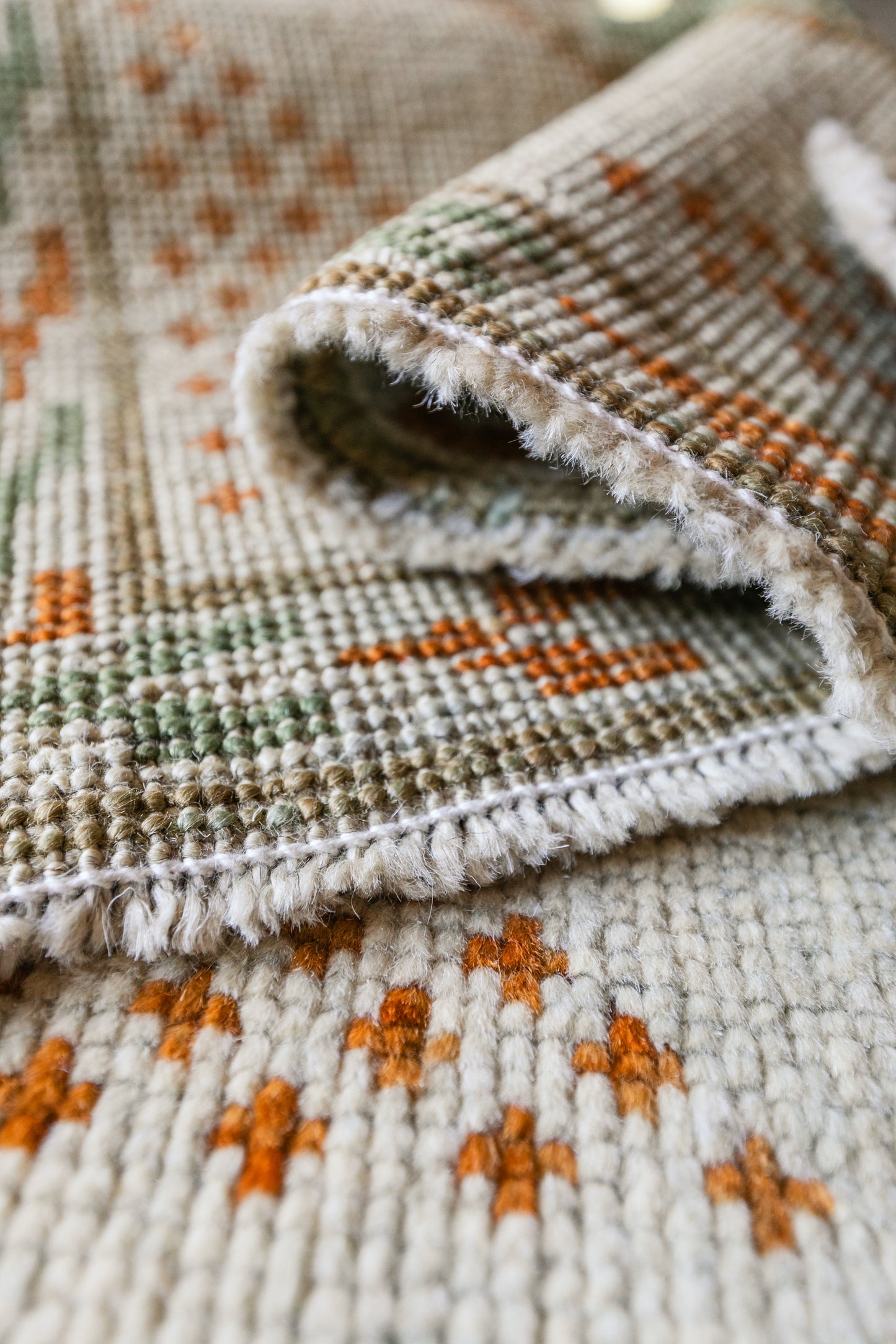 Vintage Turkish (2x3) Ivory, Sage Green & Burnt Orange Hand-Knotted Wool
