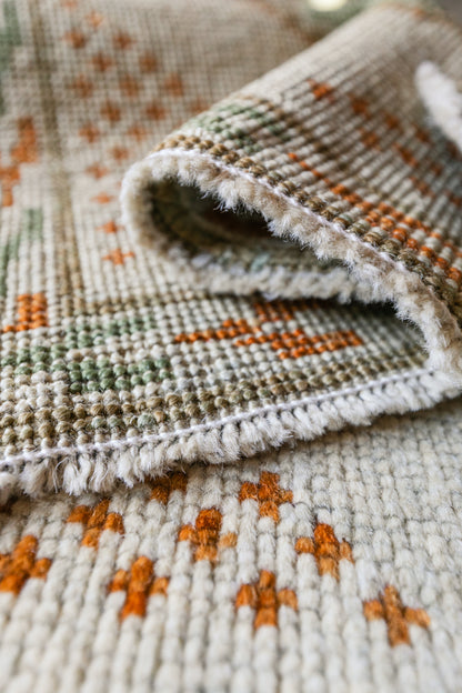 Vintage Turkish (2x3) Ivory, Sage Green & Burnt Orange Hand-Knotted Wool