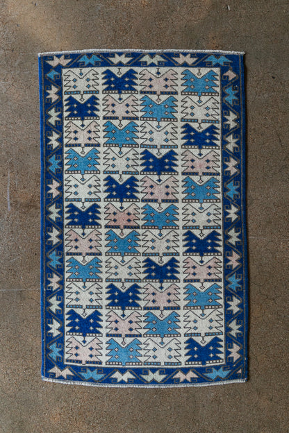 Vintage Turkish (3x4) Cobalt & Sky Blue Hand-Knotted Wool Ryg