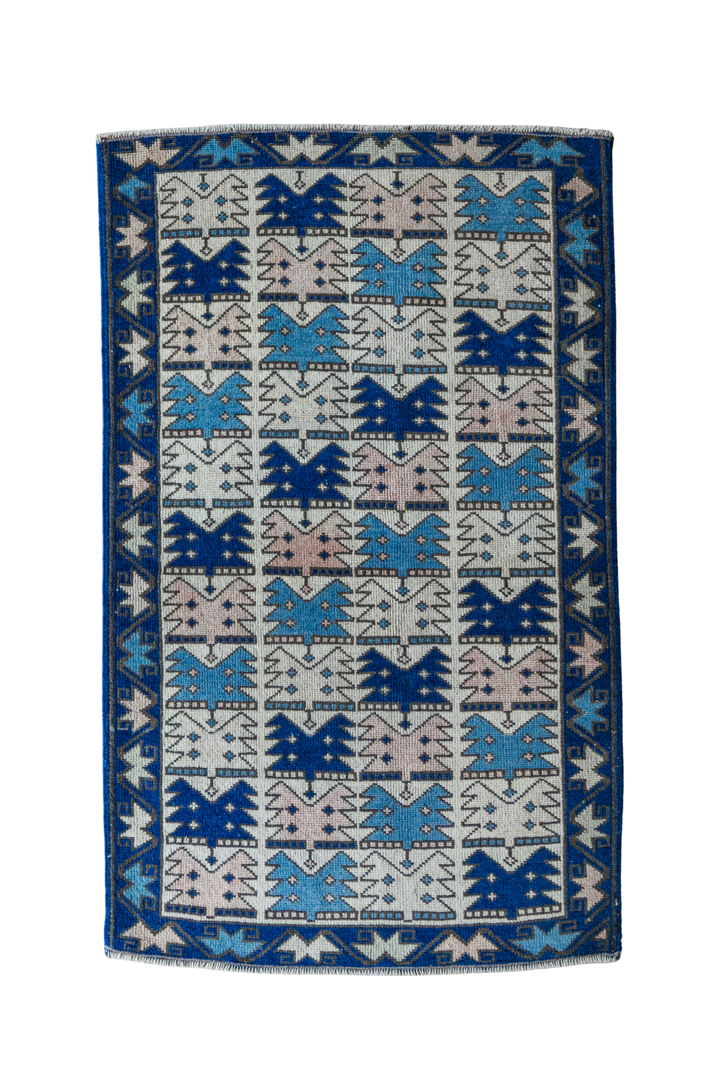 Vintage Turkish (3x4) Cobalt & Sky Blue Hand-Knotted Wool Ryg