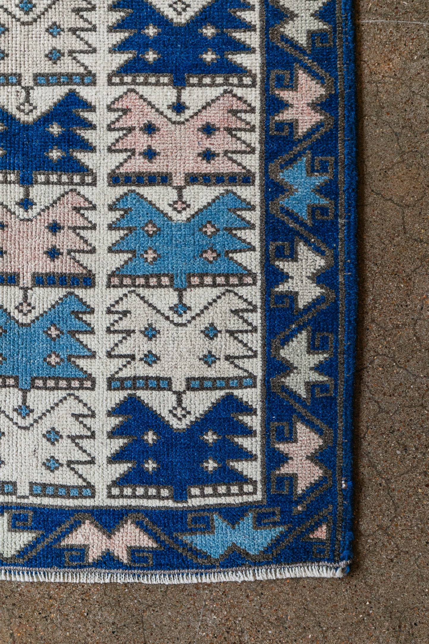 Vintage Turkish (3x4) Cobalt & Sky Blue Hand-Knotted Wool Ryg