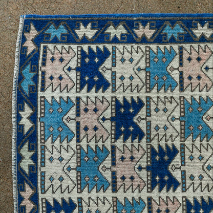 Vintage Turkish (3x4) Cobalt & Sky Blue Hand-Knotted Wool Ryg
