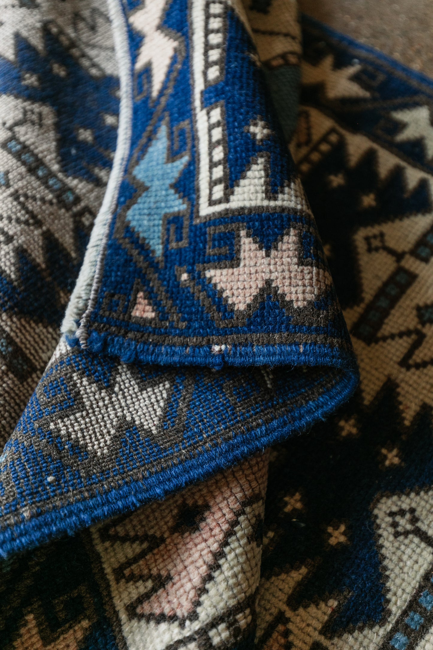 Vintage Turkish (3x4) Cobalt & Sky Blue Hand-Knotted Wool Ryg