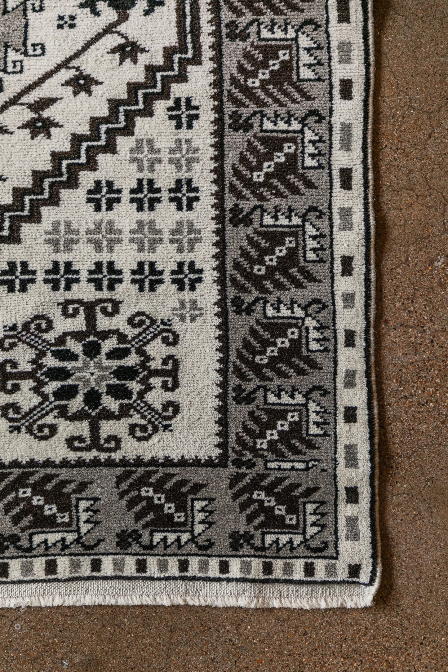 Vintage Turkish (3x6 rug)  Ivory & Charcoal  Hand-Knotted Wool Rug
