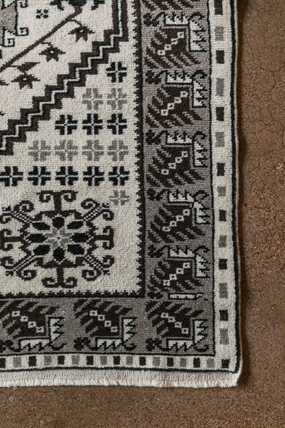 Vintage Turkish (3x6 rug)  Ivory & Charcoal  Hand-Knotted Wool Rug