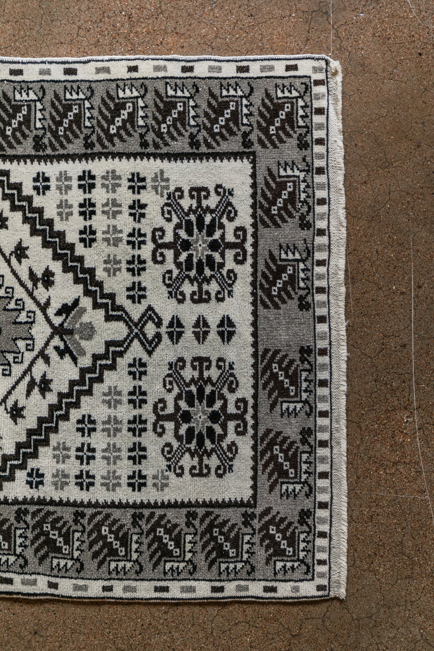 Vintage Turkish (3x6 rug)  Ivory & Charcoal  Hand-Knotted Wool Rug