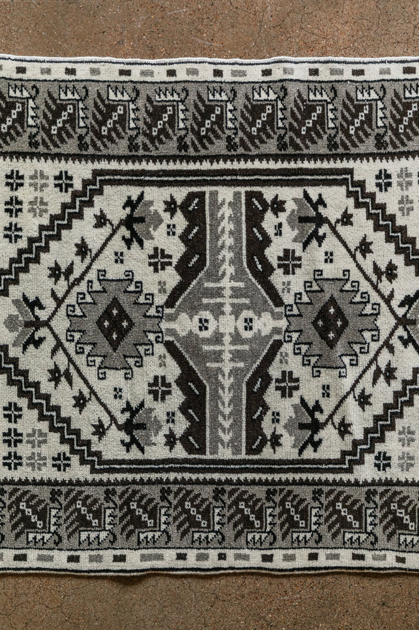 Vintage Turkish (3x6 rug)  Ivory & Charcoal  Hand-Knotted Wool Rug
